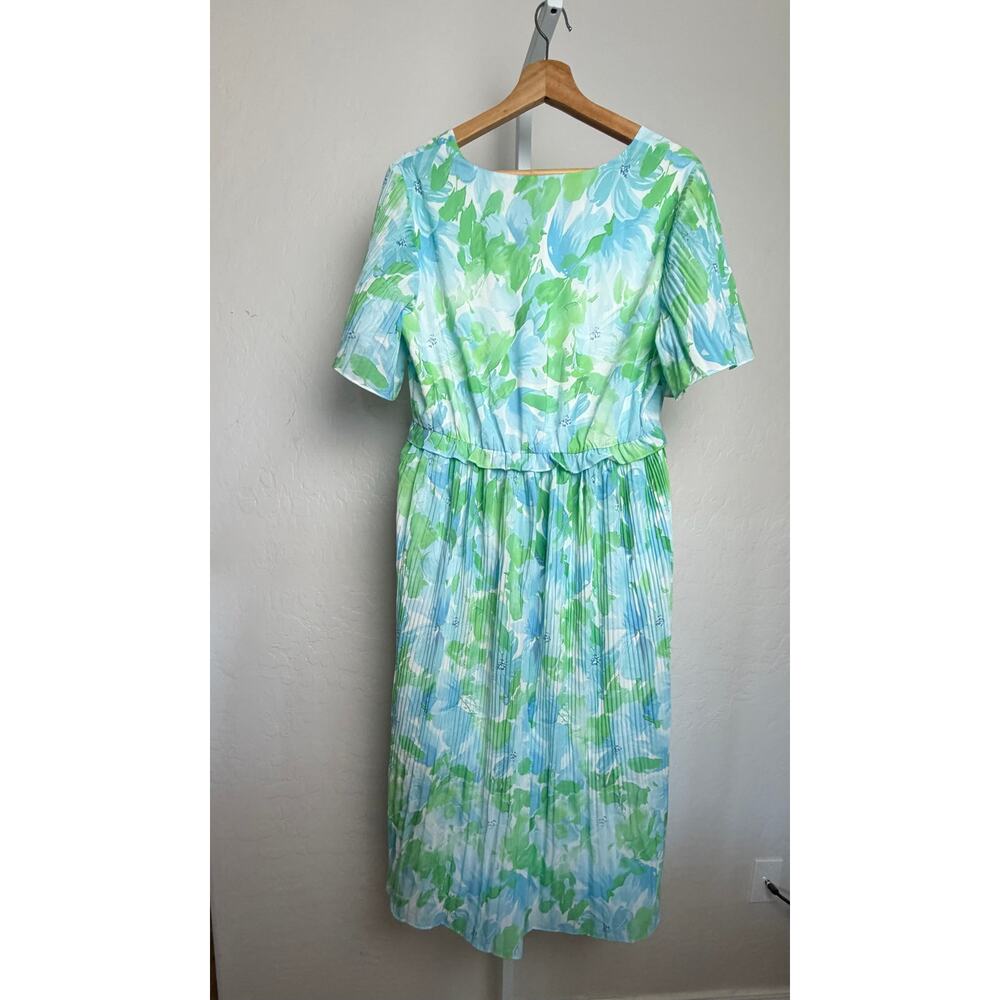 Grace Karin Floral Pleated Midi Dress Blue Green L NWT - Picture 2 of 8